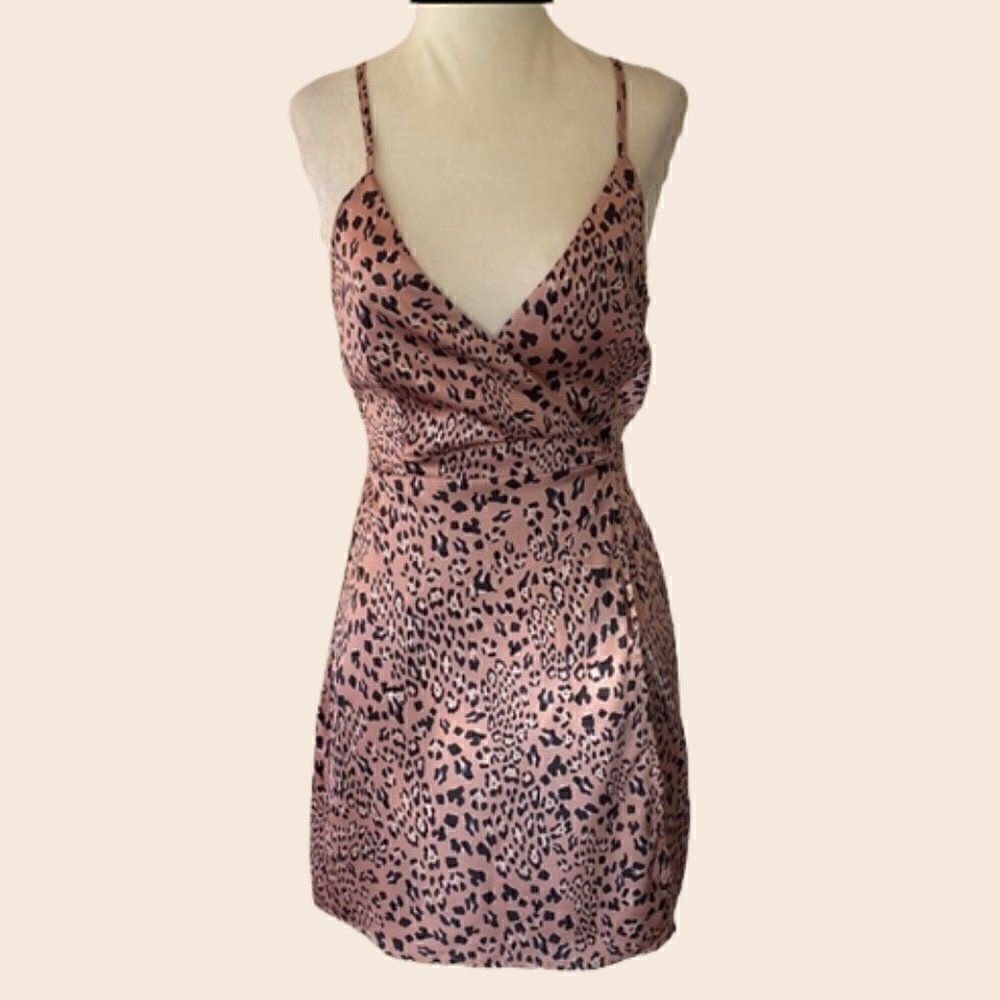 Showpo Leopard Print Mini Sleeveless Wrap Dress Size 2